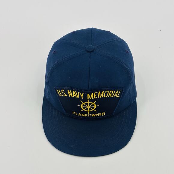 VTG US NAVY Memorial Plankowner Snapback Hat Military Blue MADE IN USA - Picture 2 of 7